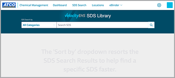 VelocityEHS SDS Library search screen