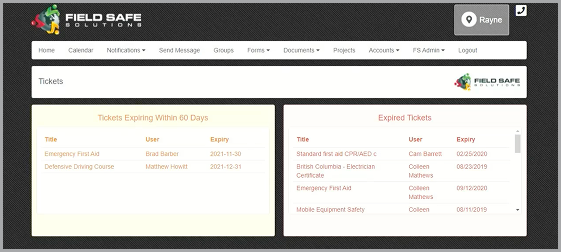 Field Safe Solutions ticket wallet screen